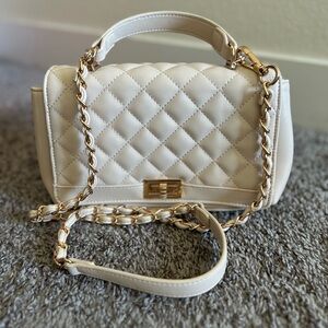 Quilted Cream Chain-Handle Women's Shoulder Bag